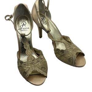 Adrianna Papell Gold Metallic Lace Peep Toe Heels Women’s Size 8.5 NWOB